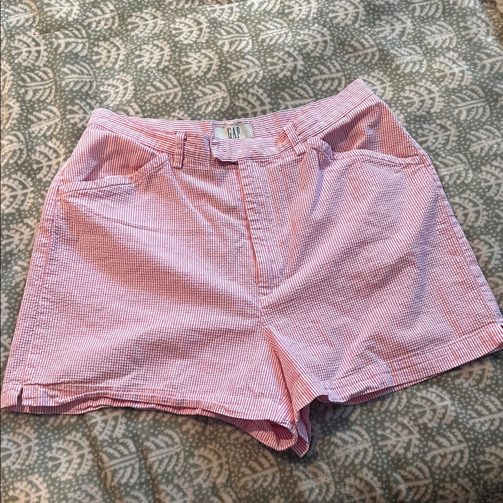 GAP Women's Pink and White Striped Bermudas